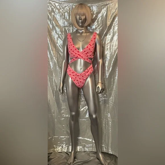 Sz L One piece Pink and Ted Hearts Swimsuit with Matching Wrap by Pink (2 PC) - Picture 2 of 2